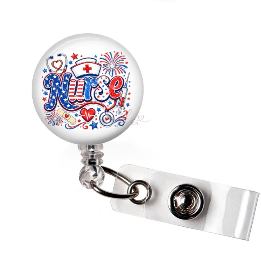 Patriotic Nurse Badge Reel USA Healthcare Medical Retractable ID Holder Gift